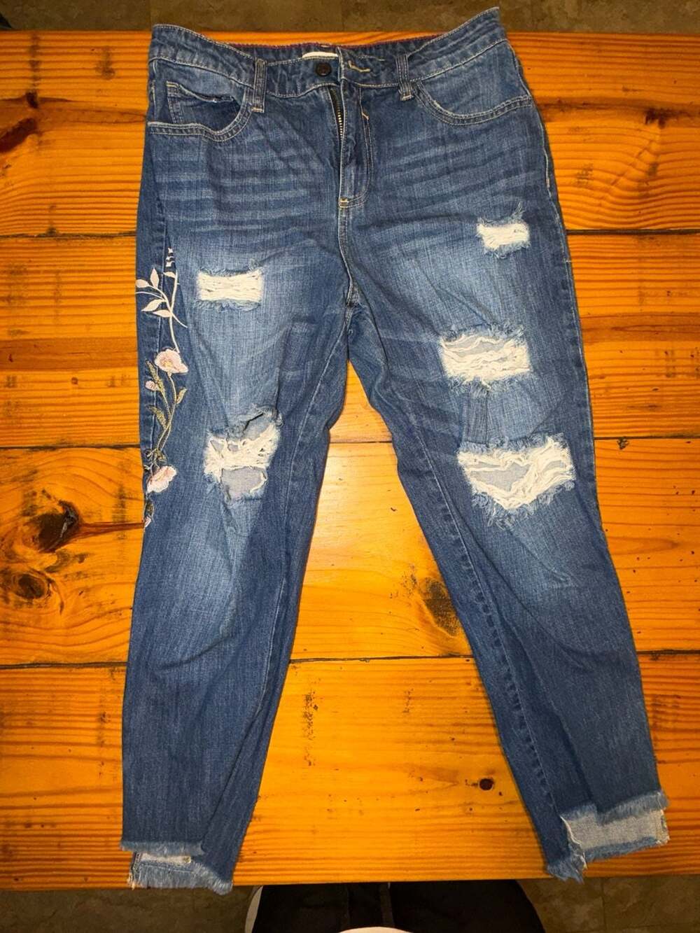 Cello Floral Embroidered Distressed Boyfriend Jeans